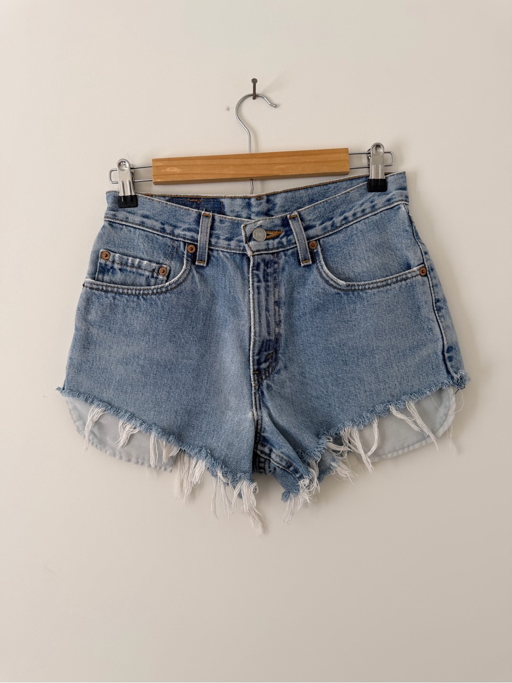 Levi's Light Blue Distressed High-Rise Denim Shorts